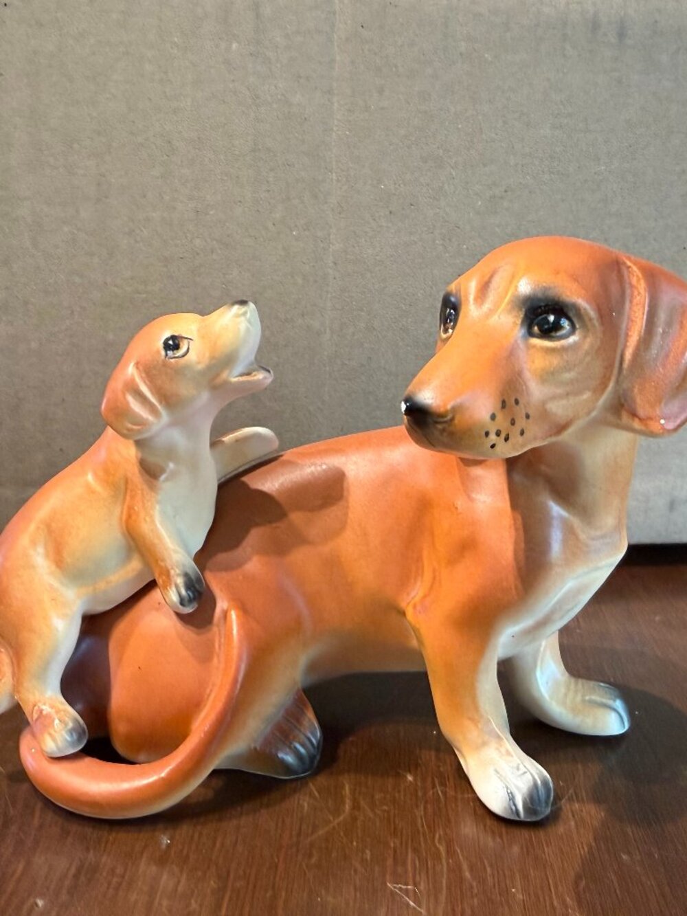 VIntage Napco Ceramic Dachshund Dogs Figurine, Mom and Pup 1950s